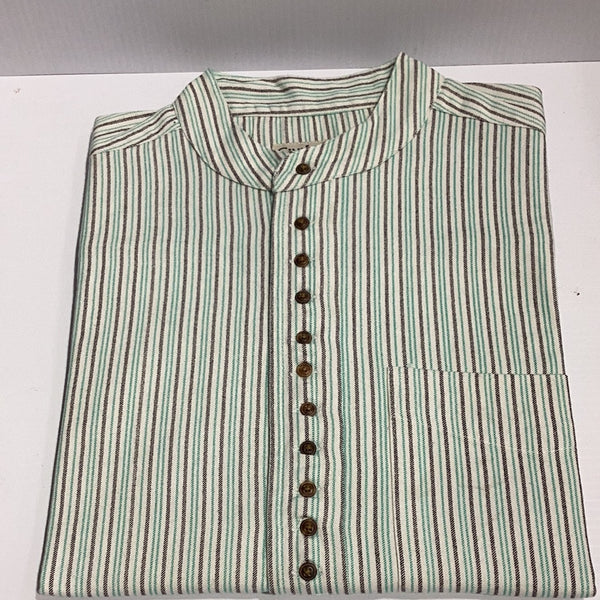 Civilian Cotton Grandfather Shirt Green Stripe