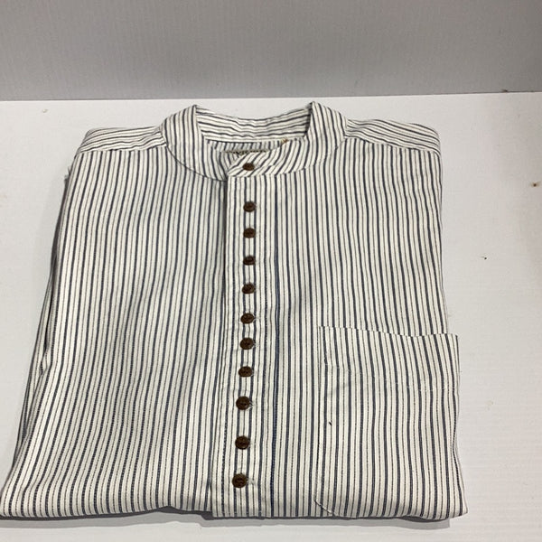 Civilian Cotton Grandfather Shirt White/Blue Stripe