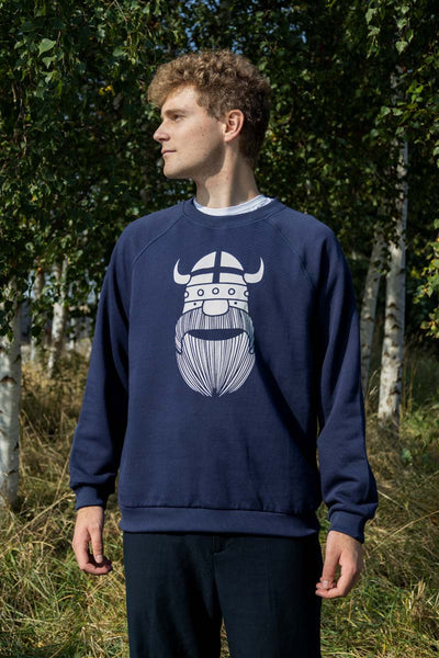 Dane Viking Head Sweatshirt  White On Nav