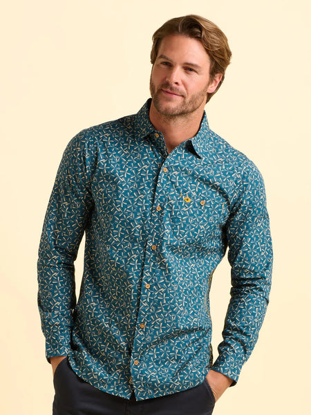 Brakeburn Benbecula Printed Shirt Teal