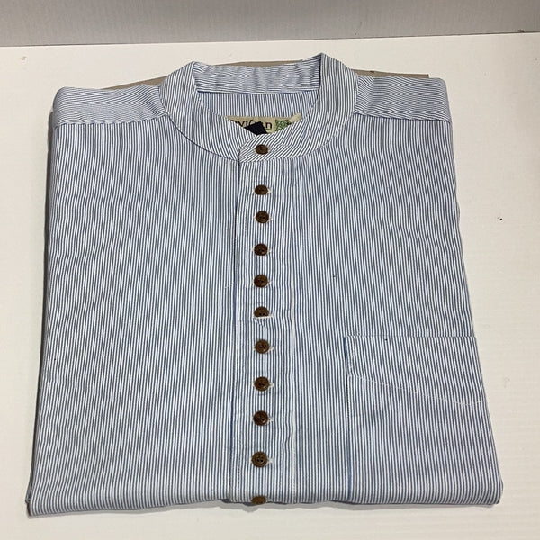 Civilian Cotton Grandfather Shirt Blue Pin Stripe