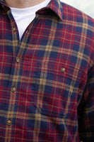 Collar Fleece Lined Flannel Shirt Men’s Maroon Navy Check